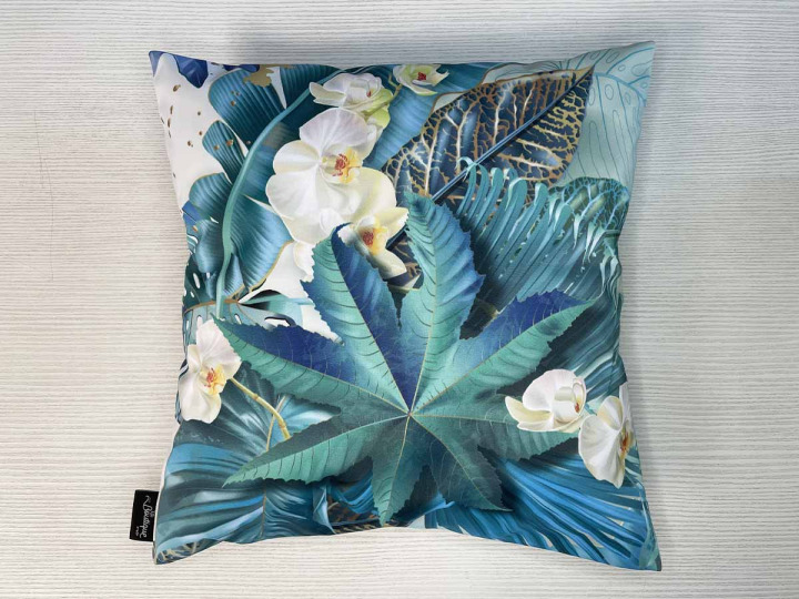 Coussin feuillage bleu