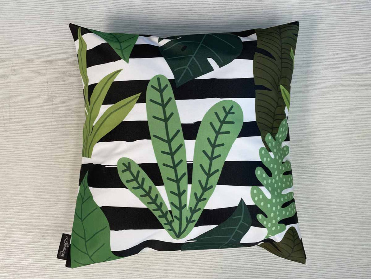 Coussin feuilles rayures