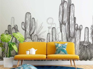 Papier peint  Cactus gravure