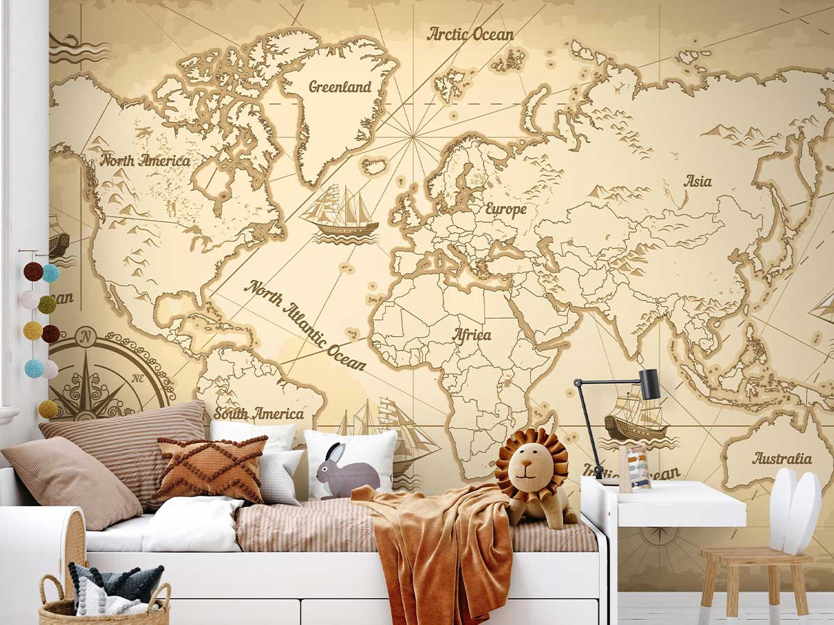 Papier peint panoramique Carte du Monde pour Enfants - La boutique PVP