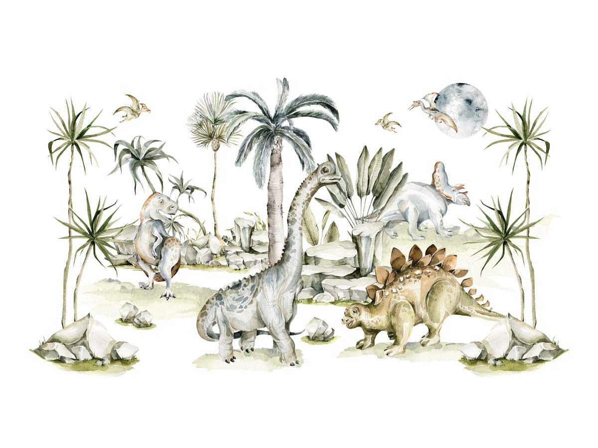 Papier peint rond paysage dinosaures pour enfants - La Boutique PVP