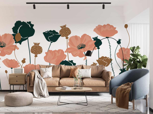 Papier peint panoramique coquelicots  Ambiance florale et élégante