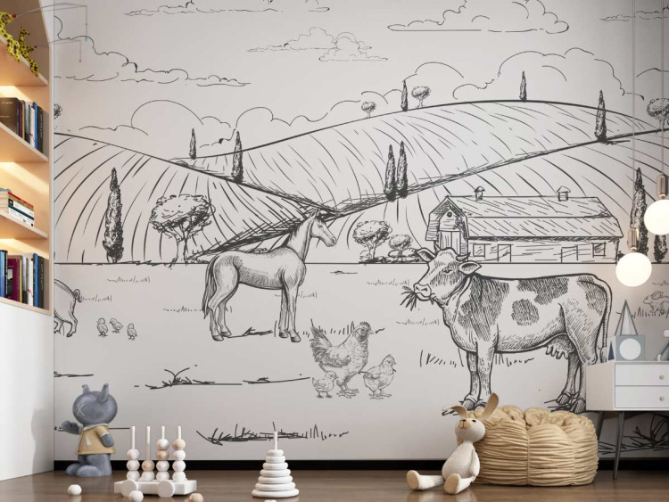Papier peint panoramique - Dessin animaux de la ferme