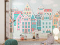 Papier peint panoramique enfant - Maisons de Londres estivales