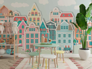 Papier peint panoramique enfant  Maisons de Londres estivales