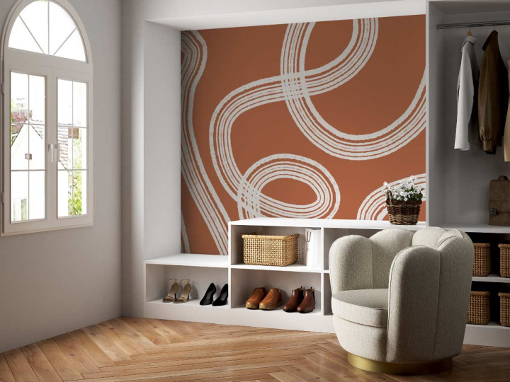 Papier peint panoramique  Fond terracotta et lignes blanches minimalistes