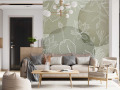 Papier peint panoramique - Forme abstraite vertes et ses fleurs