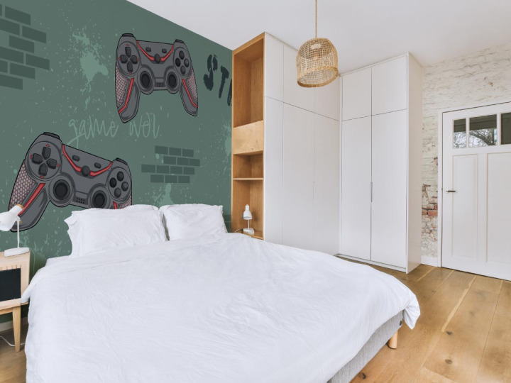 Papier Peint Panoramique Gamer  Manettes  Graffitis