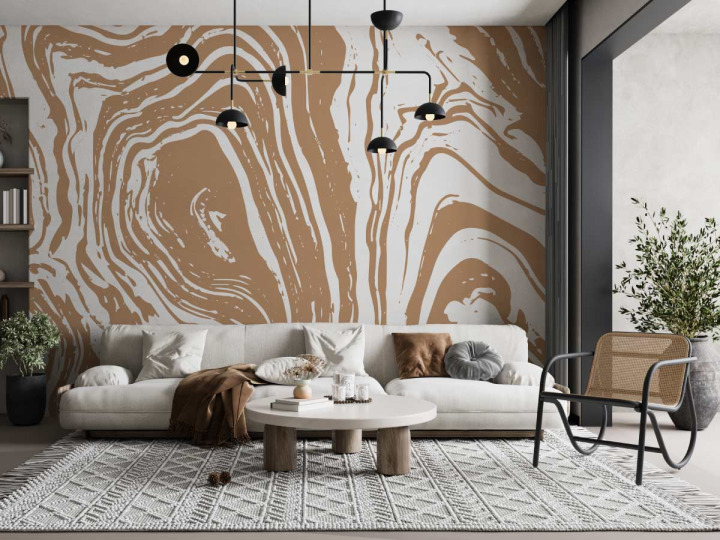 Papier peint panoramique Nervures de bois  Beige et blanc