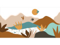 Papier peint panoramique - Paysage matisse – Tons marron & bleu canard