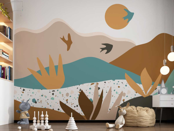 Papier peint panoramique  Paysage matisse  Tons marron  bleu canard