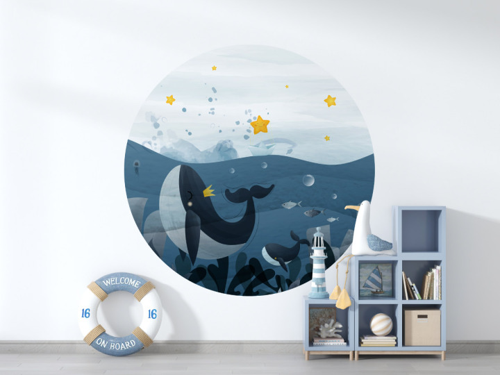 Papier peint rond Baleine Bleue  enfant