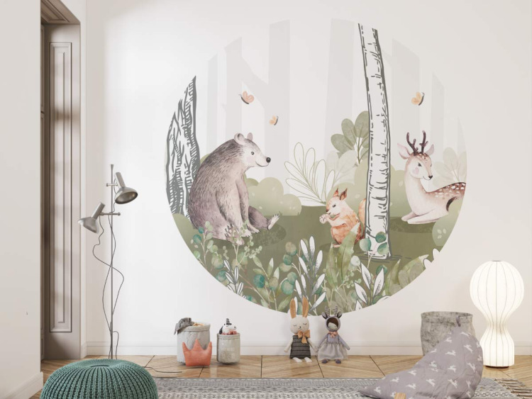 Papier peint rond - Douce forêt et ses animaux