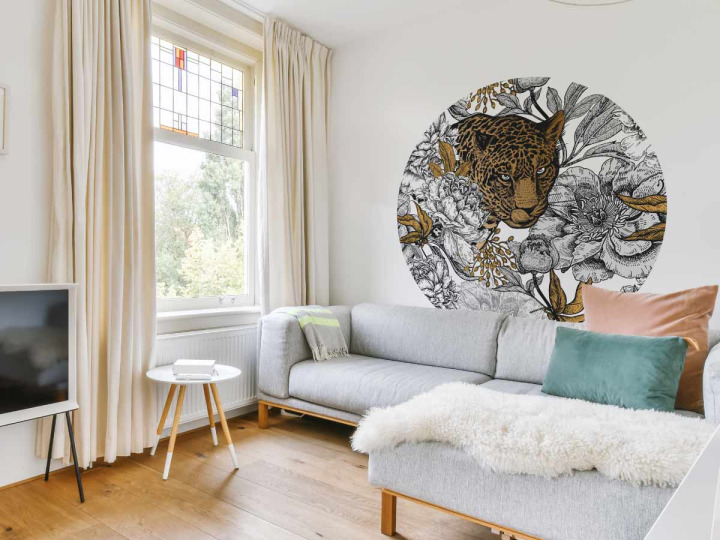 Papier peint rond  Jaguar retro