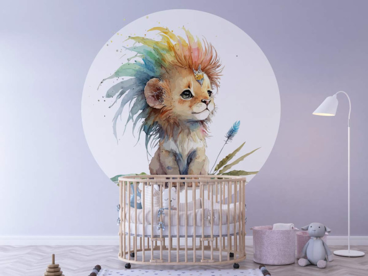 Papier peint rond  Lionceau avec crinière colorée