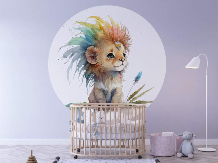 Papier peint rond - Lionceau avec crinière colorée