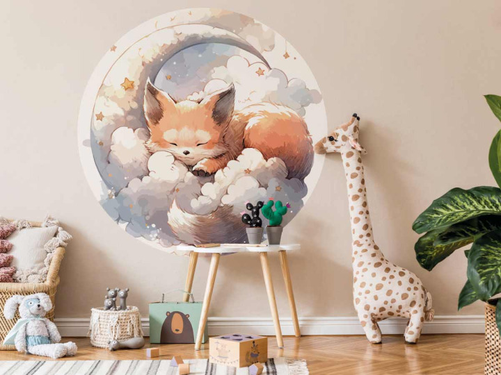 Papier peint rond  Renard mignon sur son nuage