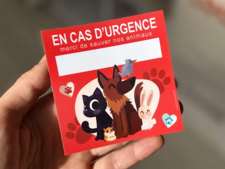 Sticker En cas durgence  merci de sauver nos animaux  80 x 80 mm