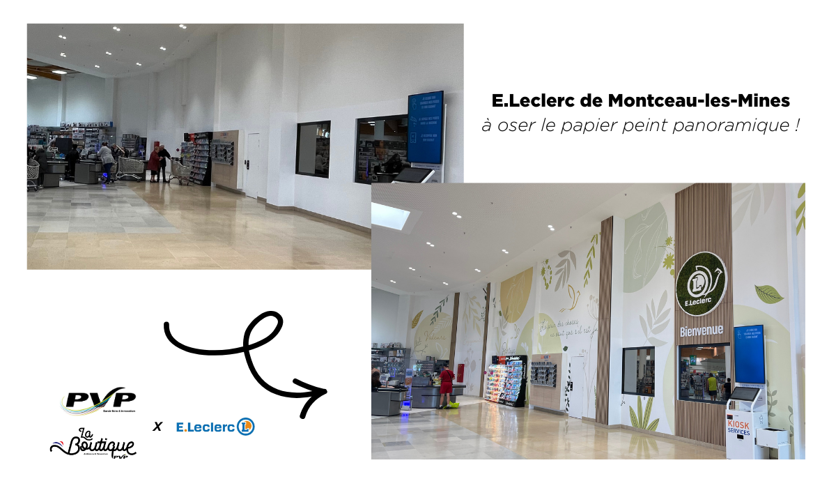 avant / après papier peint panoramique aux halls d entree leclerc montceau les mines