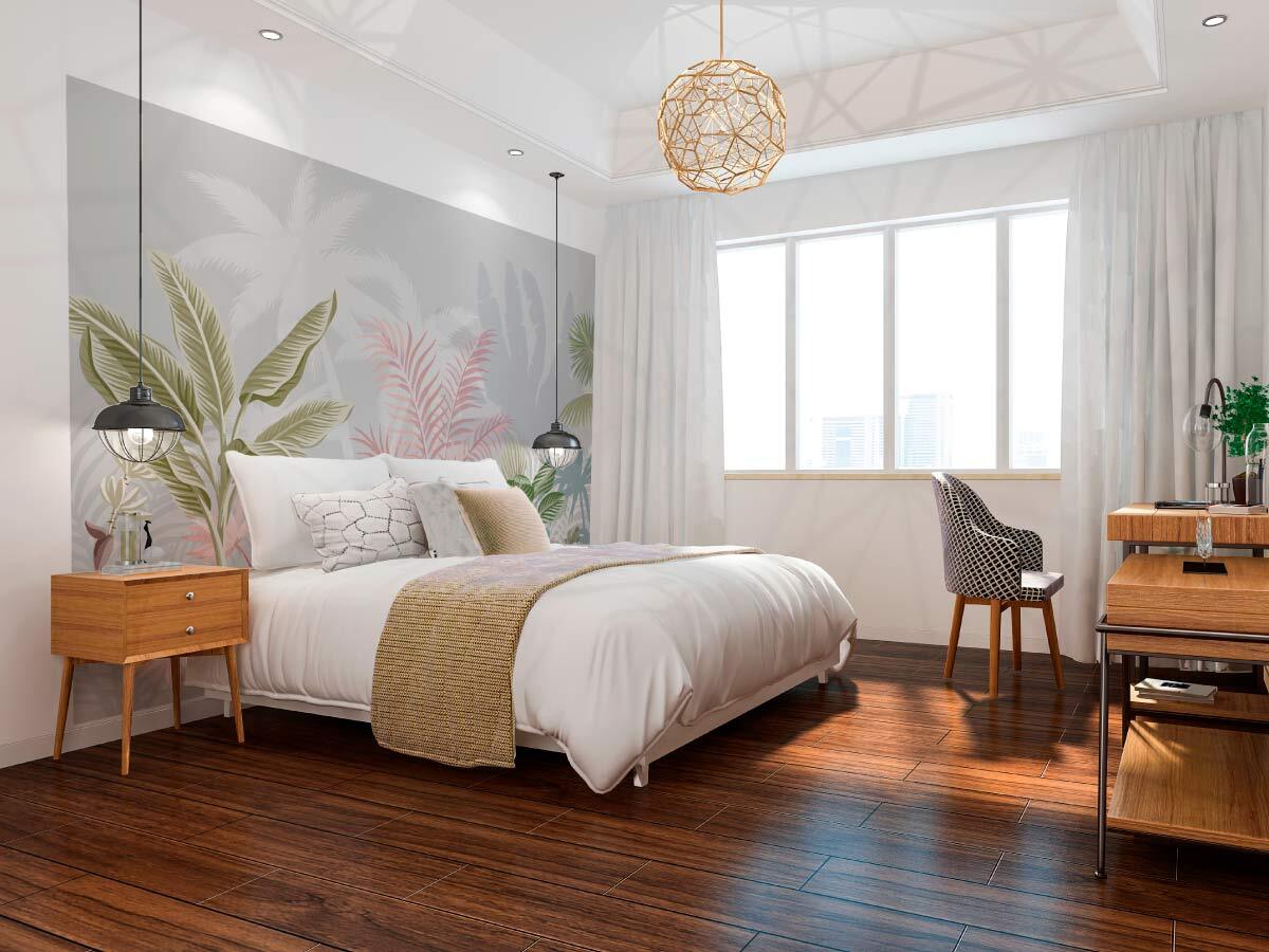 Papier peint panoramique jungle en tete de lit